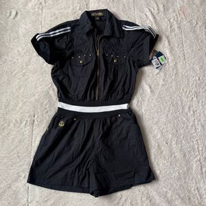 NWT Y2K House of Deréon Sporty Gold Hardware Romper – Black Logo Glam